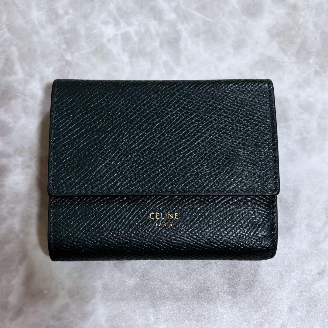 CELINE スモールトリフォールドウォレット グリーン　三つ折り財布　財布