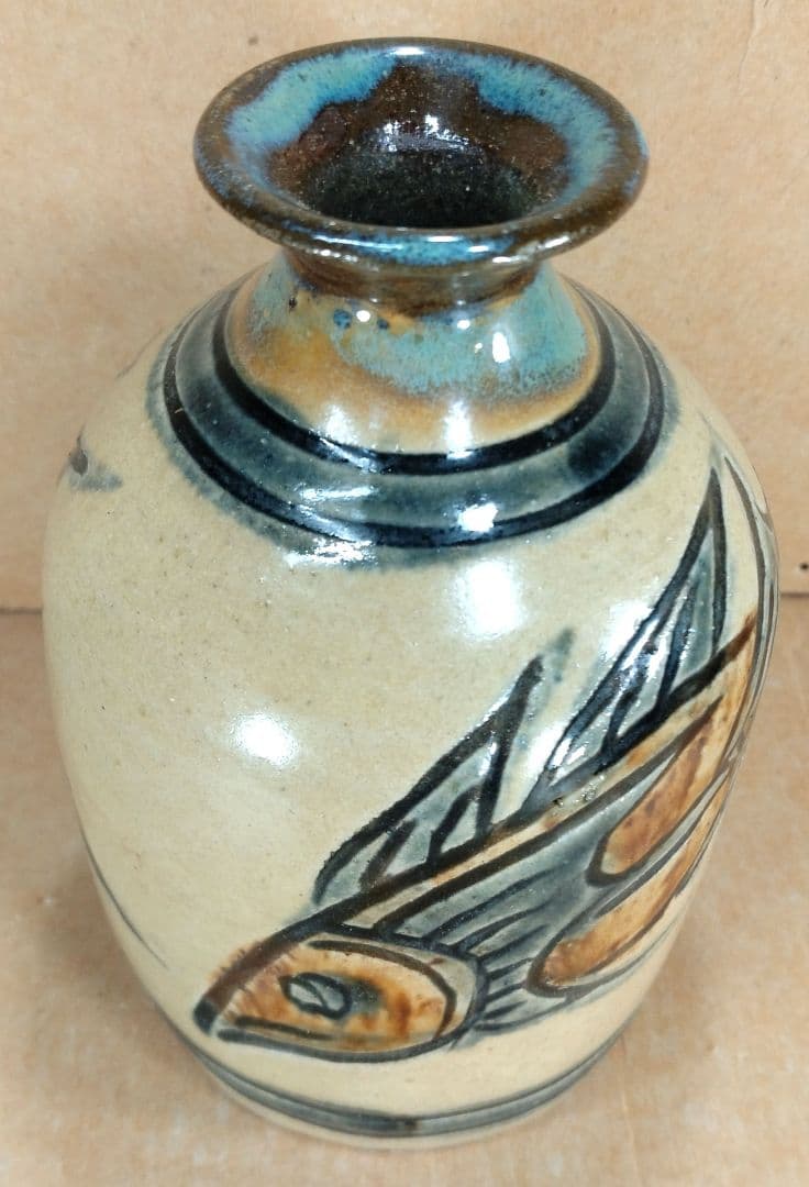 【本物保証】金城次郎 壷屋焼徳利(笑魚,魚) 共箱 栞 人間国宝 壺屋焼 美品