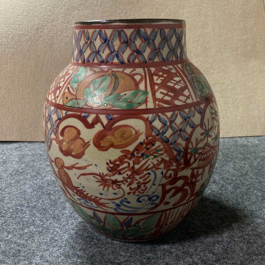 壺屋焼 琉球赤絵龍文壺