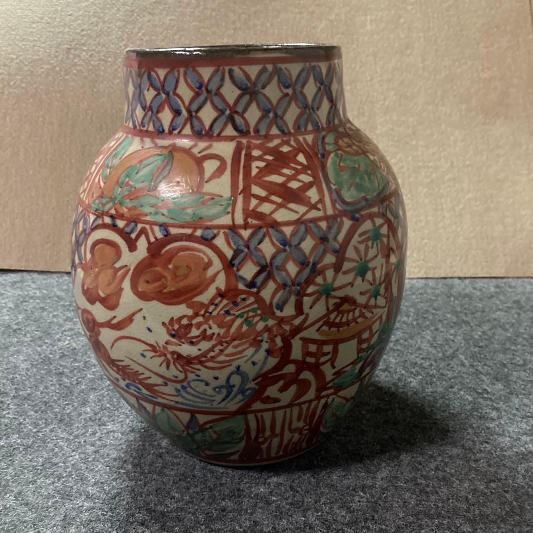 壺屋焼 琉球赤絵龍文壺