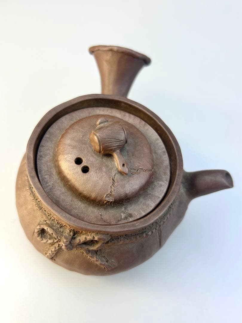 江戸期　万古焼　急須　萬古焼　茶器 陶器製 急須 装飾リボン