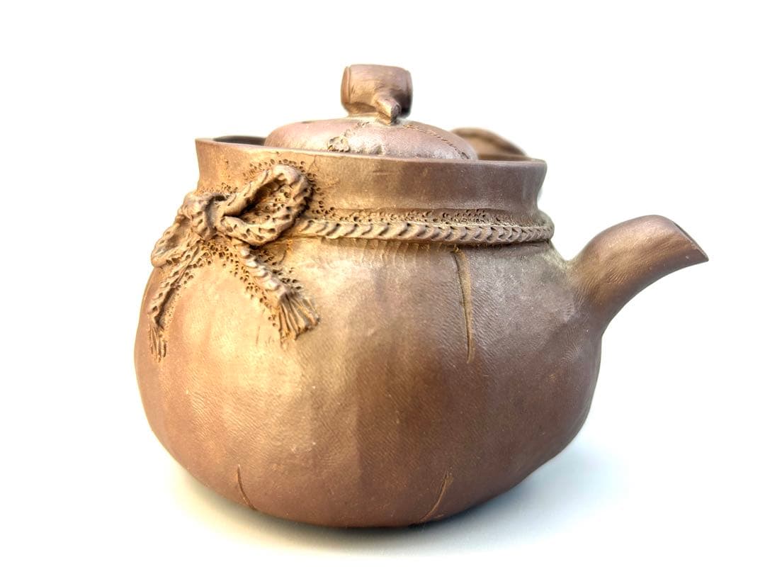 江戸期　万古焼　急須　萬古焼　茶器 陶器製 急須 装飾リボン