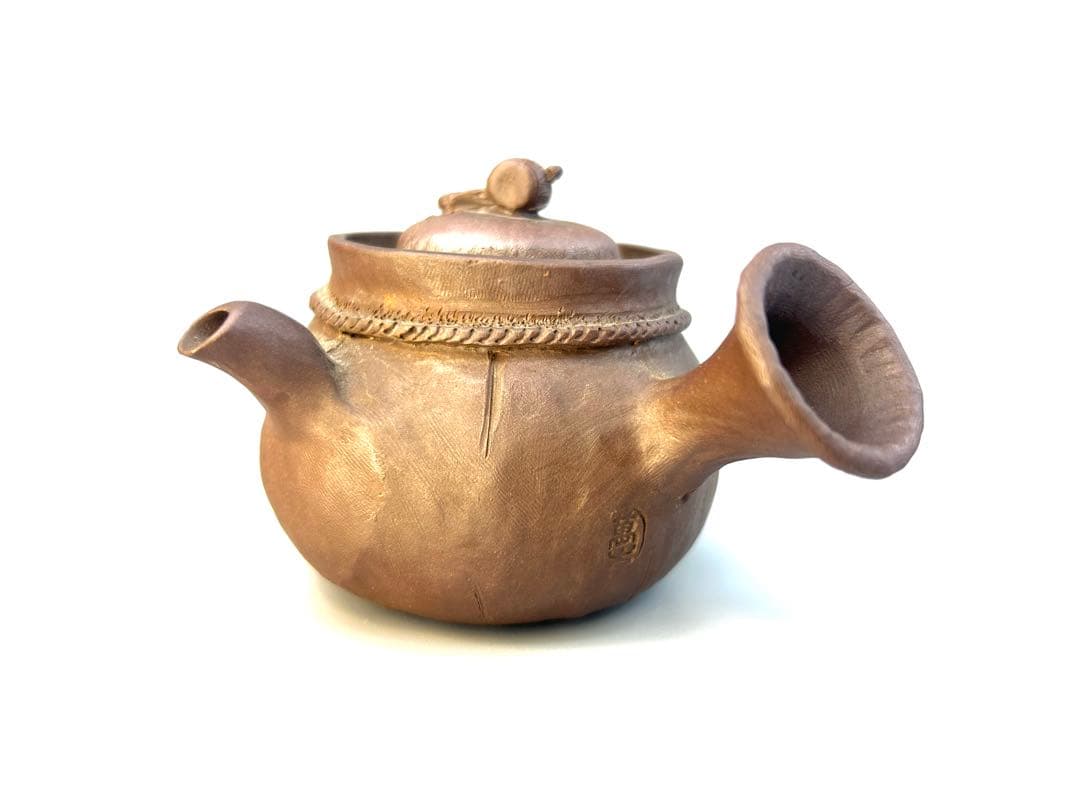 江戸期　万古焼　急須　萬古焼　茶器 陶器製 急須 装飾リボン