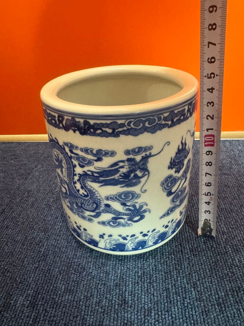 1757  中国骨董　乾隆年製銘　双龍文　筆筒　時代物