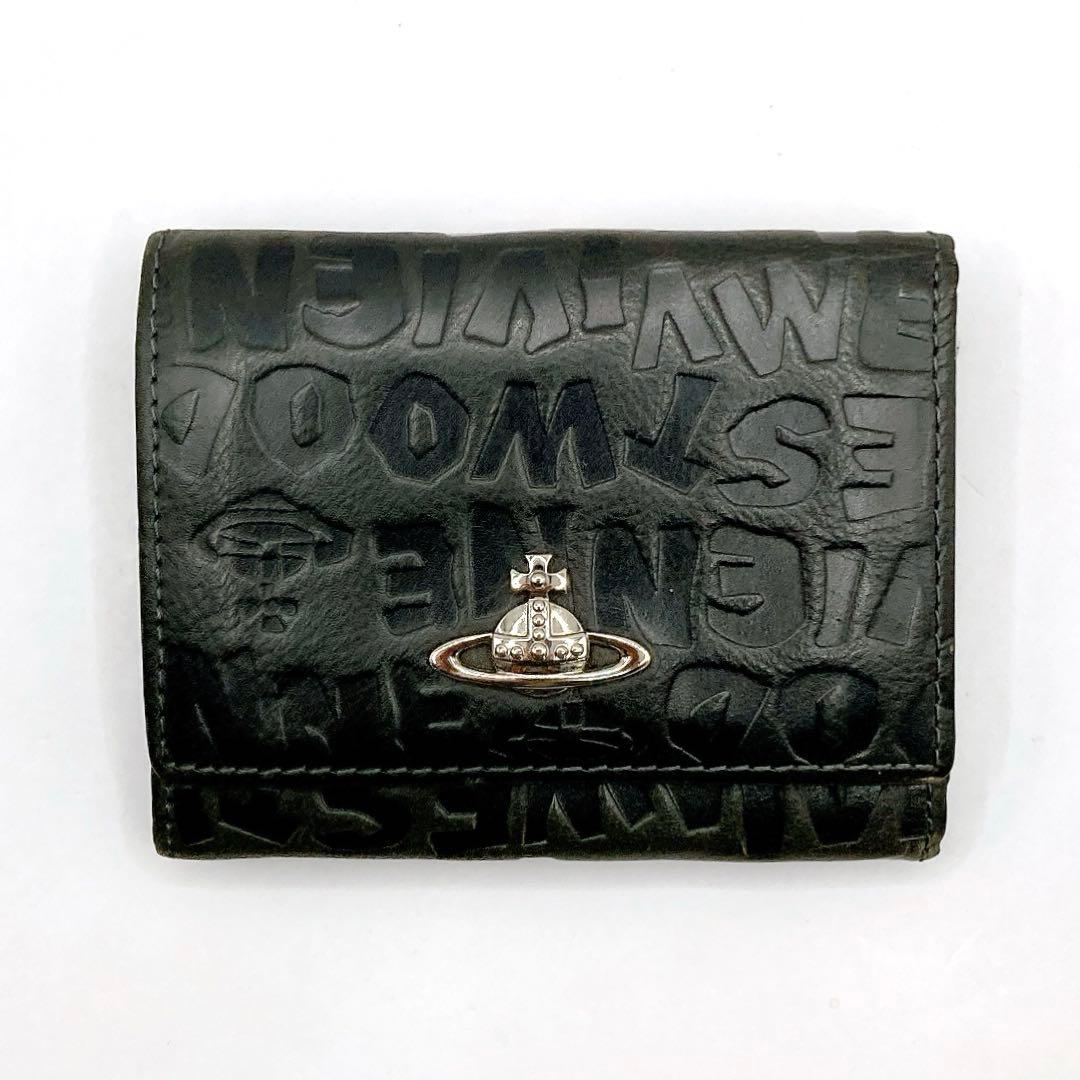 美品✨ヴィヴィアンウエストウッド 財布 オーヴ 総柄 レザー がま口 ブラック