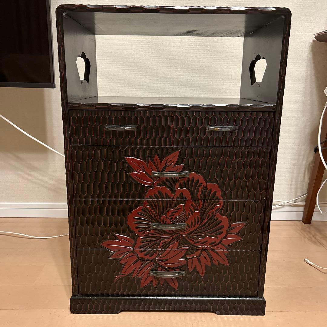 昭和レトロ 鎌倉彫 茶箪笥 飾り棚 チェスト アンティーク レア used 美品