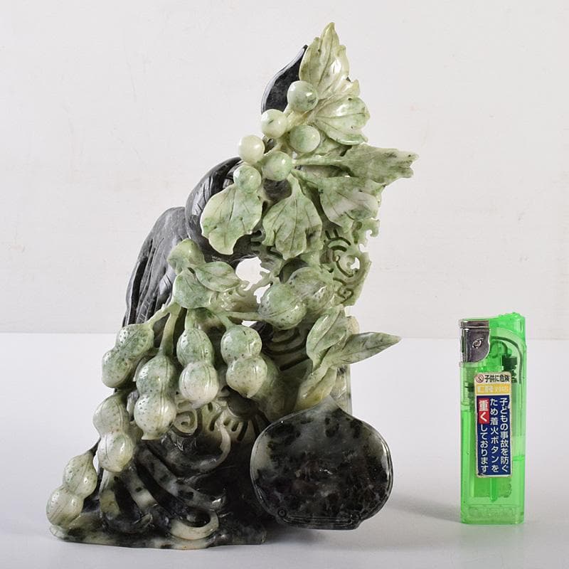 中国　玉石翡翠玉　果実彫　床飾　置物　重さ約1371g　D　R7574