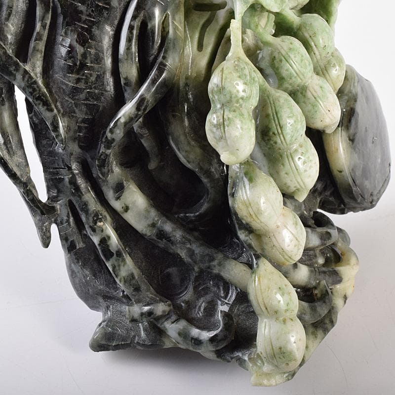 中国　玉石翡翠玉　果実彫　床飾　置物　重さ約1371g　D　R7574