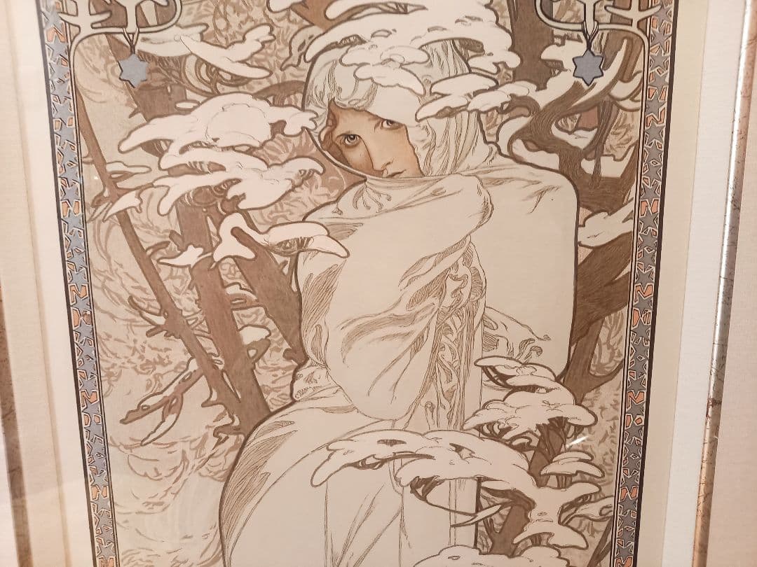 ■アルフォンヌ・ミュシャ　リトグラフ□四季〈1900年版〉冬