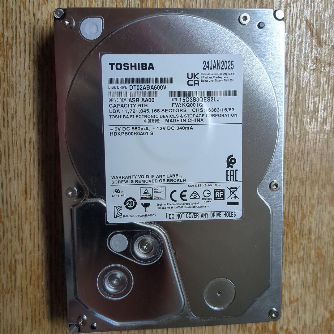 東芝 HDD 6TB 使用しないのでどなたか使って頂ければ幸いです。