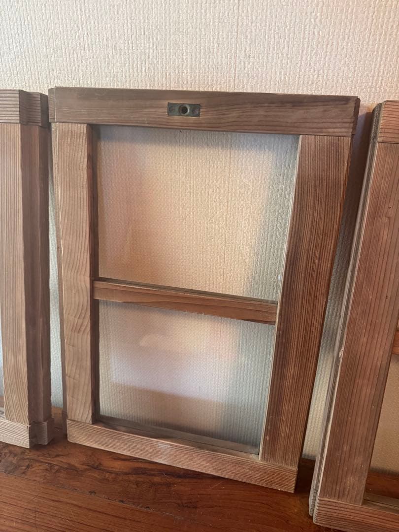 アンティーク ガラス扉 4枚セット 昭和レトロ 鍵付き扉DIY