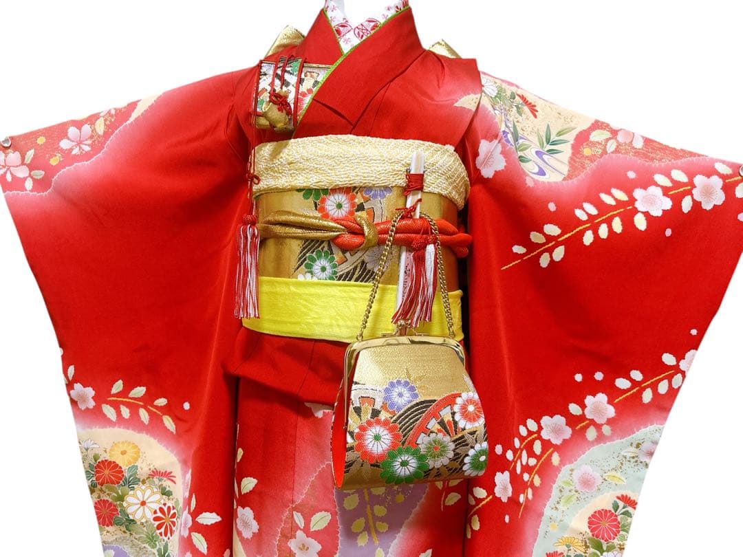 豪華正絹!赤×ゴールド♡七五三　7歳　女の子　フルセット　一式　辻ヶ花風