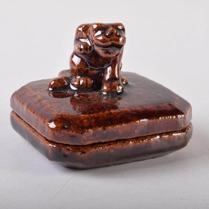 茶道具　大樋焼　松寿造　飴釉　寅香合　書付　共箱　V　8084