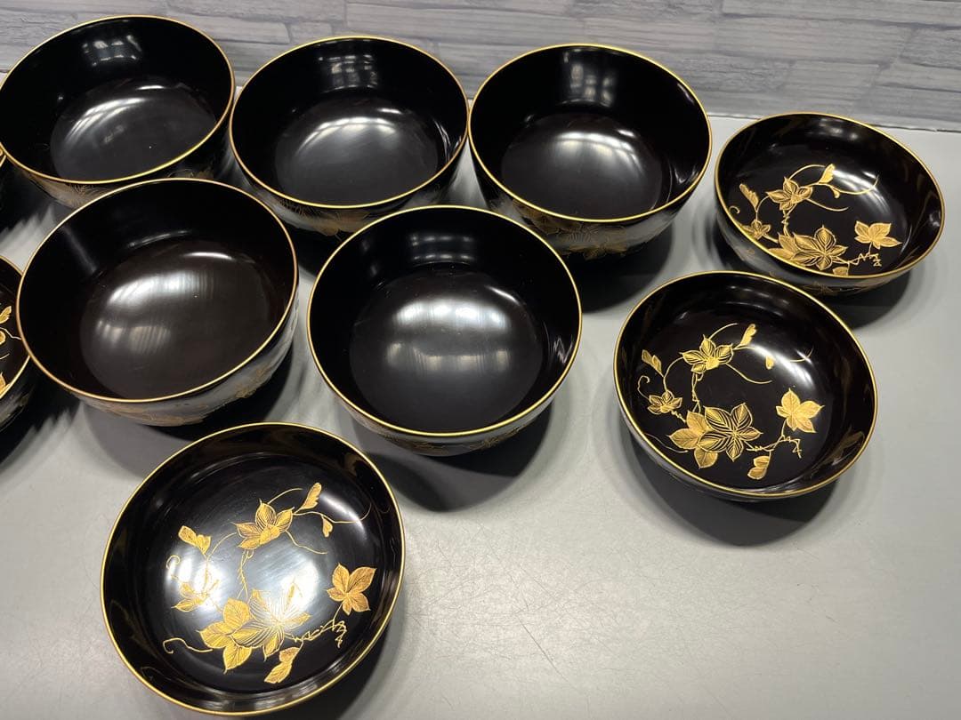 極上　輪島塗　沈金蒔絵　大きめ　吸物椀　煮椀　五客　木製　五客はラストです。