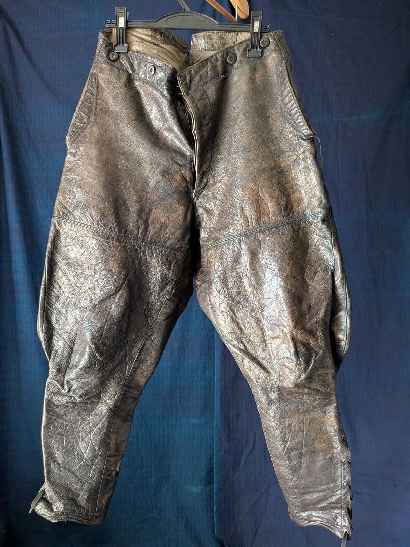 30s40s フランス ビンテージ レザージョッパーズパンツ モーターサイクル