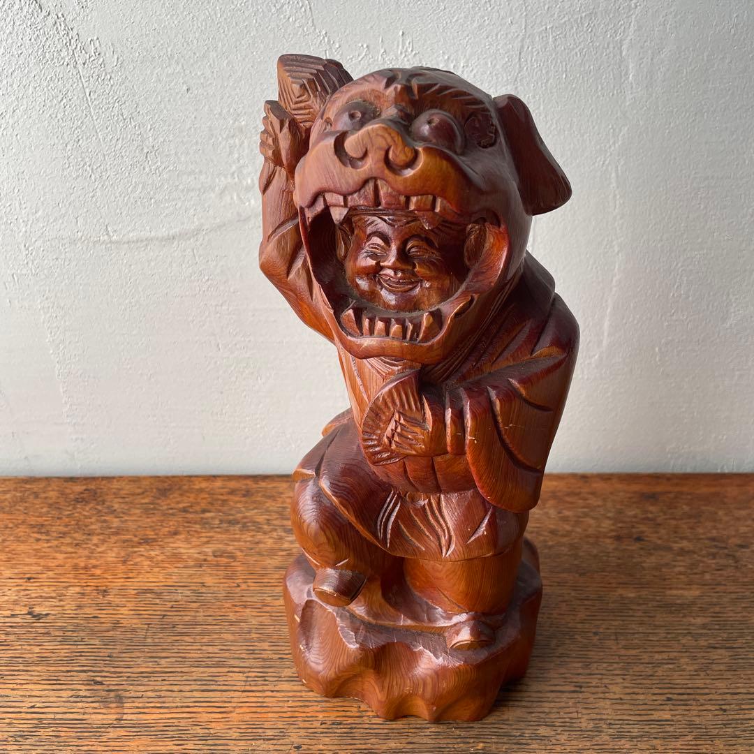木彫り　獅子被り大黒天　獅子舞　大黒様　七福神　木製　縁起物