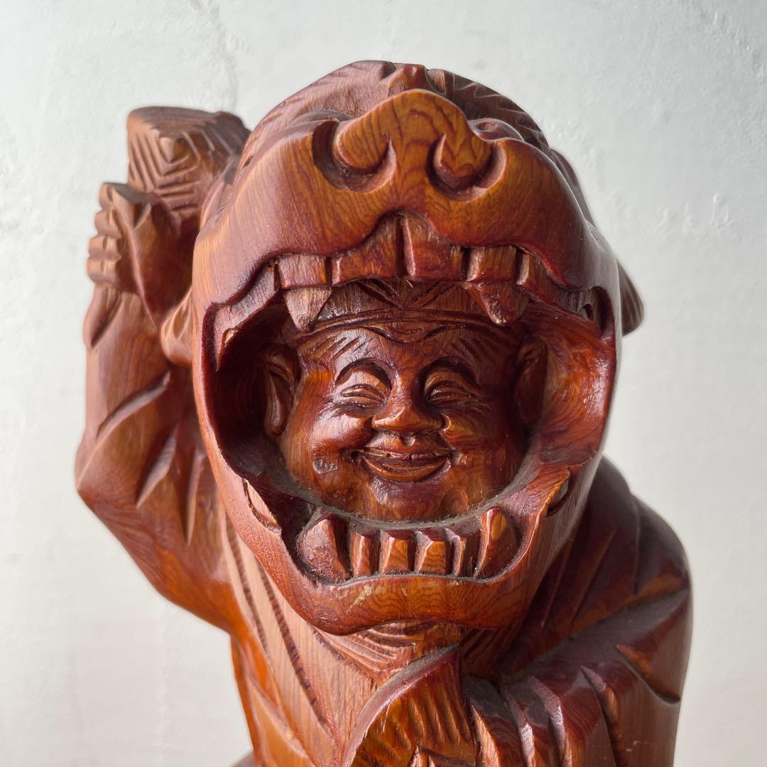木彫り　獅子被り大黒天　獅子舞　大黒様　七福神　木製　縁起物