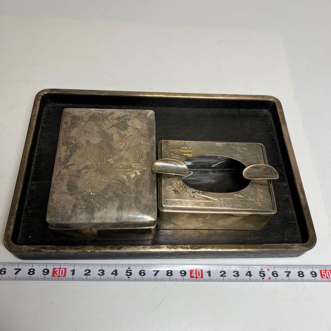 一鶴斎造　銀製　煙草セット　共箱　468g トニカ　東さ8-0126☆2F