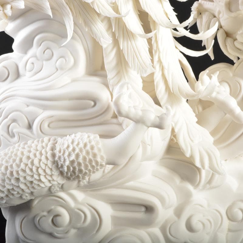 中国　陳文成作　徳化窯白磁　吉祥龍鳳　置物　箱・証書付　V　5457A