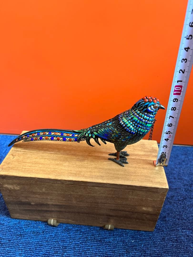 1217 中国美術　銀七宝　珊瑚石細工　鳥　蓋物　置物　工芸品　時代物