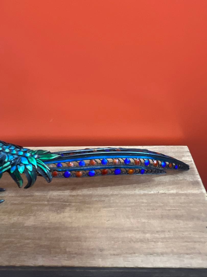 1217 中国美術　銀七宝　珊瑚石細工　鳥　蓋物　置物　工芸品　時代物