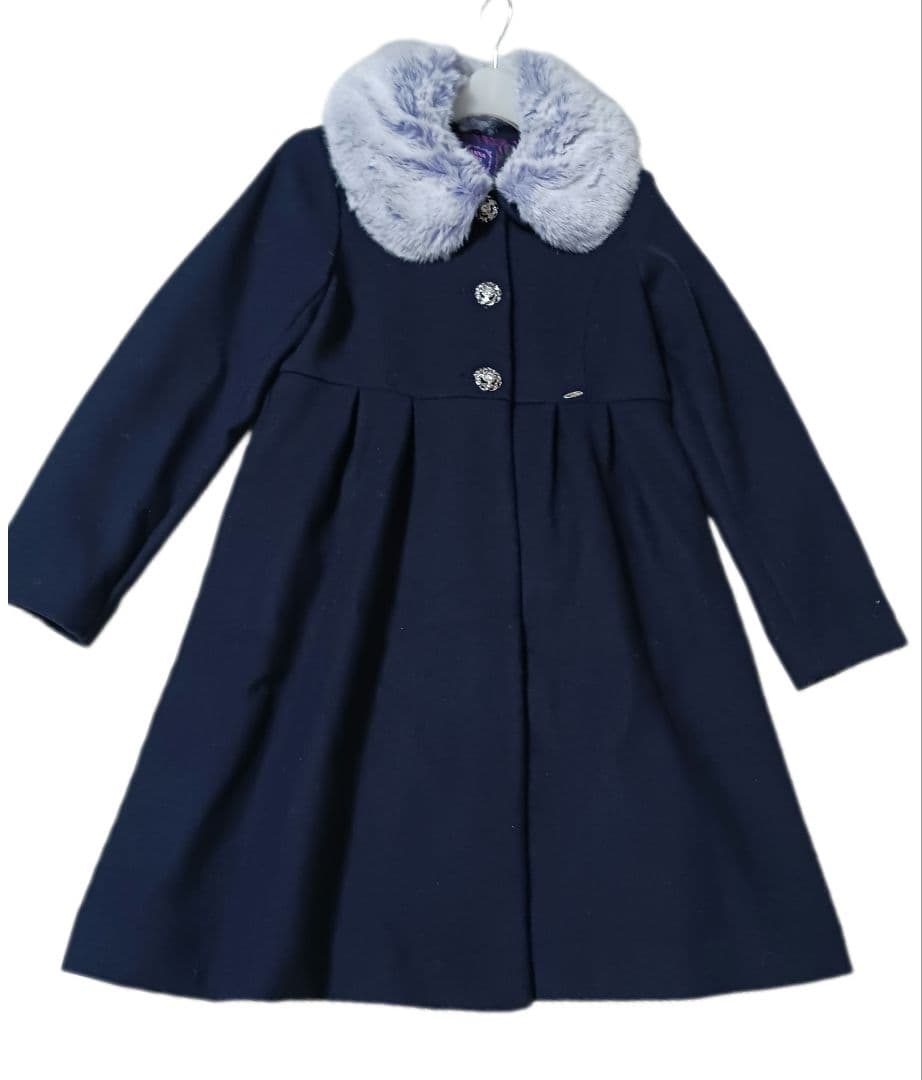 ANNASUI MINI◆ロングコート◆160 ファー ビジュー 花柄 ネイビー