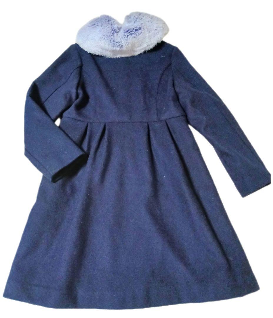 ANNASUI MINI◆ロングコート◆160 ファー ビジュー 花柄 ネイビー