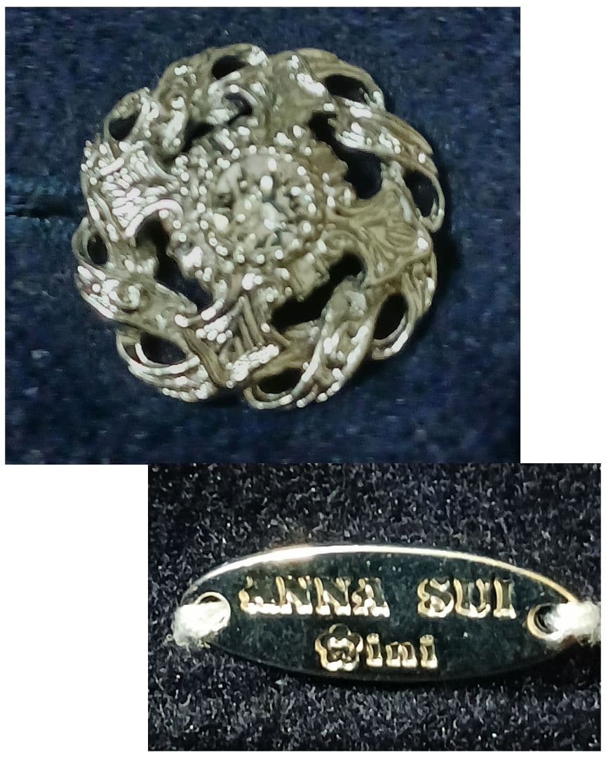 ANNASUI MINI◆ロングコート◆160 ファー ビジュー 花柄 ネイビー