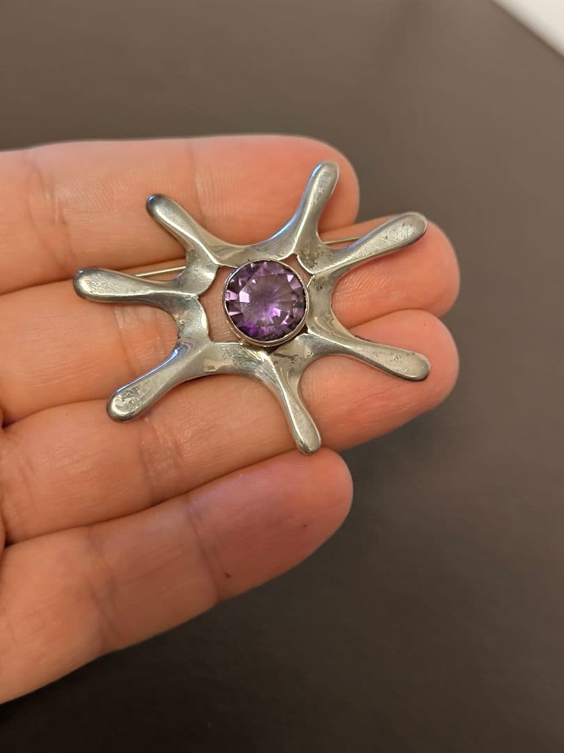 ヴィンテージ メキシコ 925シルバー モダニスト　デザイン アメジストブローチ