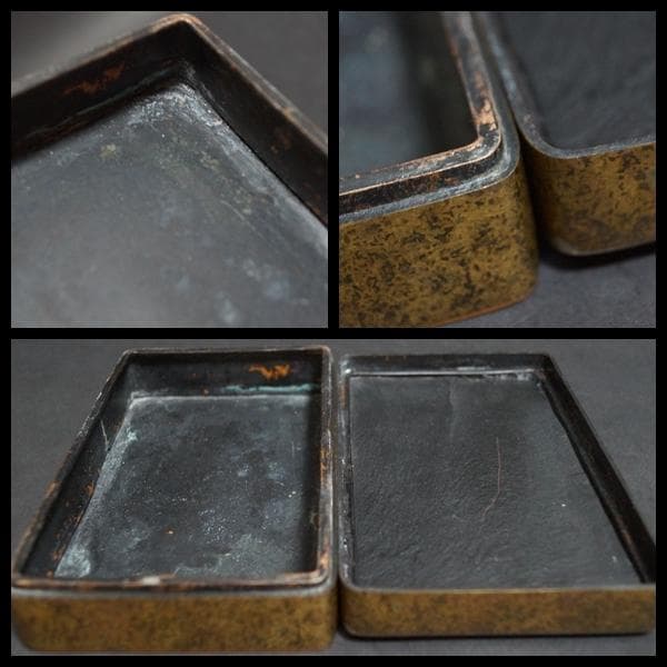 清末期 寶慧冠造古銅製大型長方形墨盒刻『南郡開国第一女子中学校贈古墨入箱歴史資料