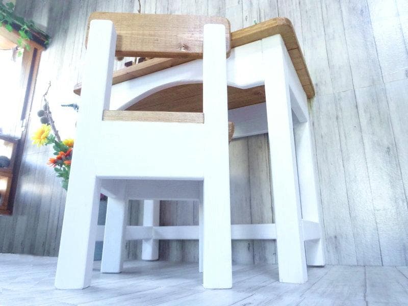 ハンドメイド キッズチェア&キッズデスク（チーク色×ホワイト）