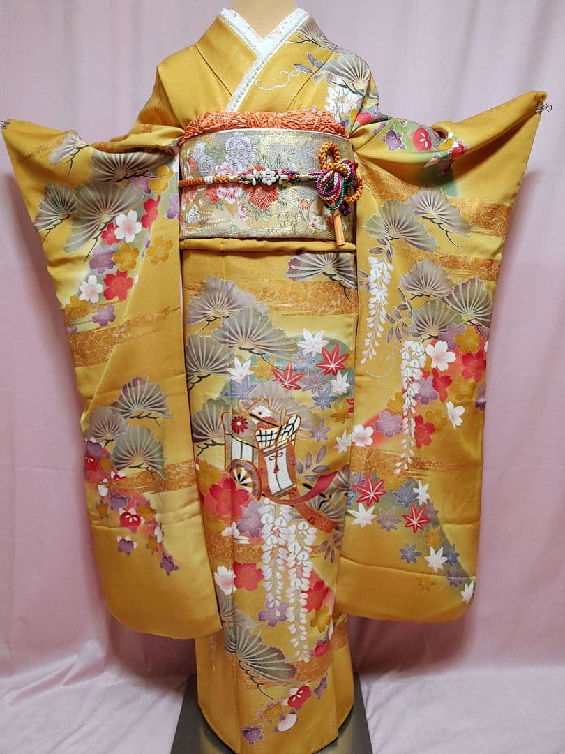 後藤久美子ブランド振袖　袋帯　帯揚げ　帯締め　セット　山吹色/ゴールド系