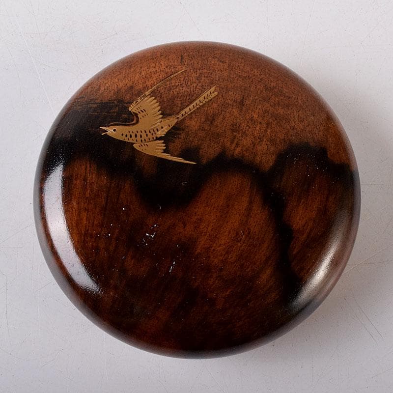 茶道具　中林星山造　黒柿　時鳥蒔絵　香合　共箱　V　7901