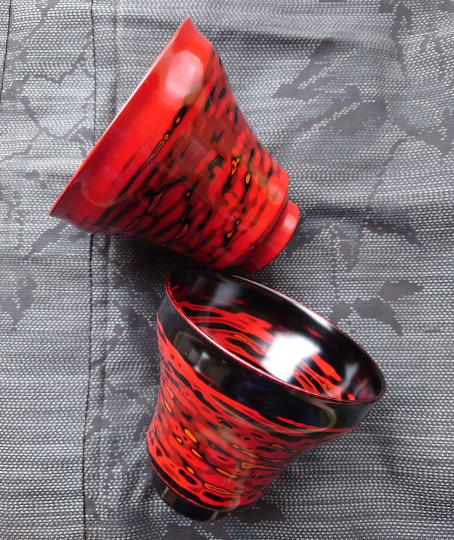 佐竹康宏　個展作品　一点物　漆芸　木製碗　黒赤二客組　手塗り　手仕上げ