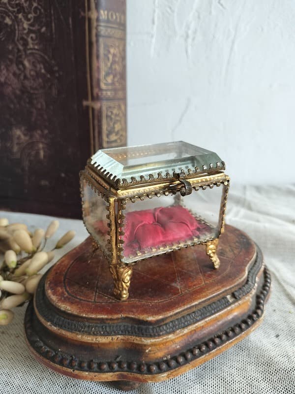 フランス アンティーク クリスタル 5面 ジュエリーケース 1900年　美品