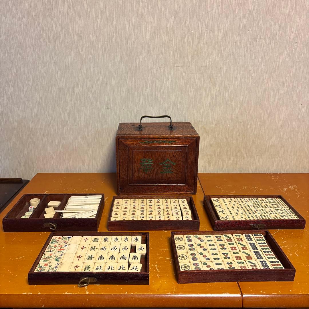 麻雀牌 骨牌 木箱 中国美術 時代物 骨董品 稀少