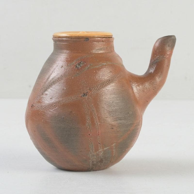 茶道具　備前焼　古備前　火襷　水滴　茶入　袱紗付　共箱二重箱　V　9374