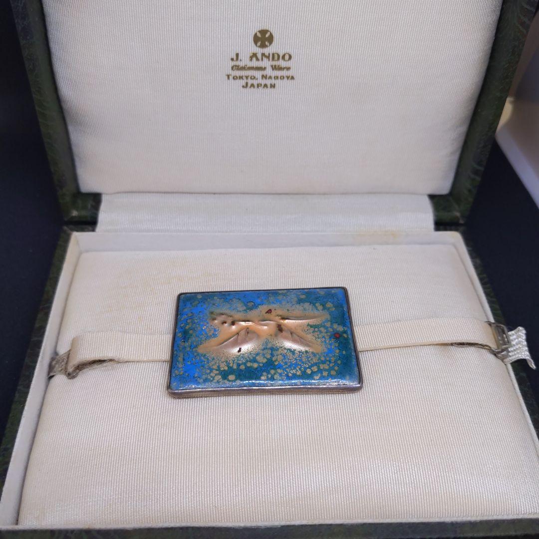 安藤七宝 J. Ando 帯留め 青と金 当時物