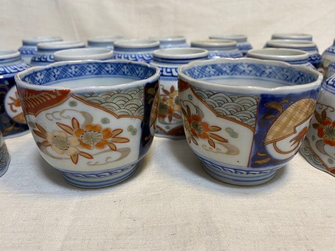 伊万里　古伊万里　色絵　金襴手　ちょこ　猪口　花の図　大正元年　20客