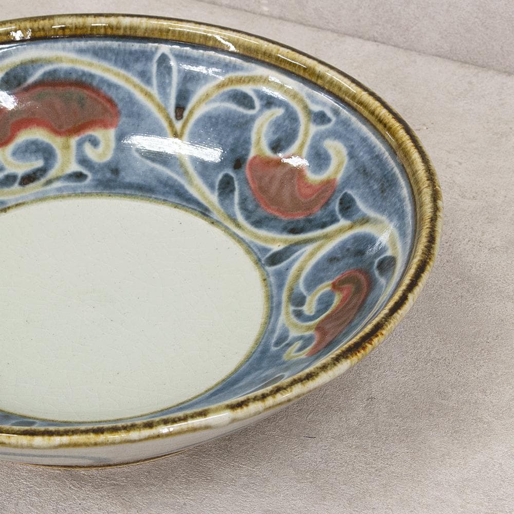 河井久 飾り皿大皿「唐草紋鉢」直径37.5cm 共箱 河井寛次郎・河井武一に師事