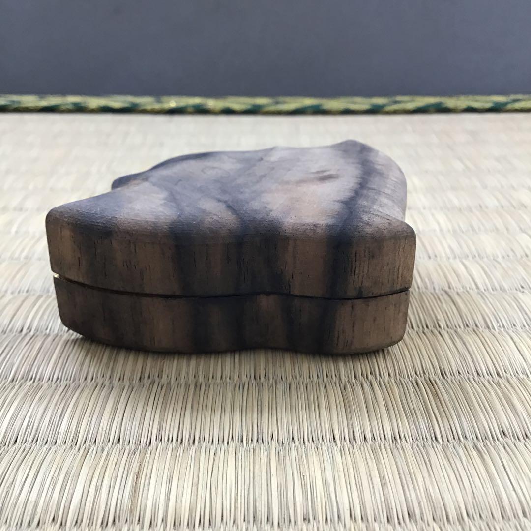 骨董品　茶道具　香合　黒柿千鳥香合　内側金箔(傷)銅板付属　配送桐箱　S97KG