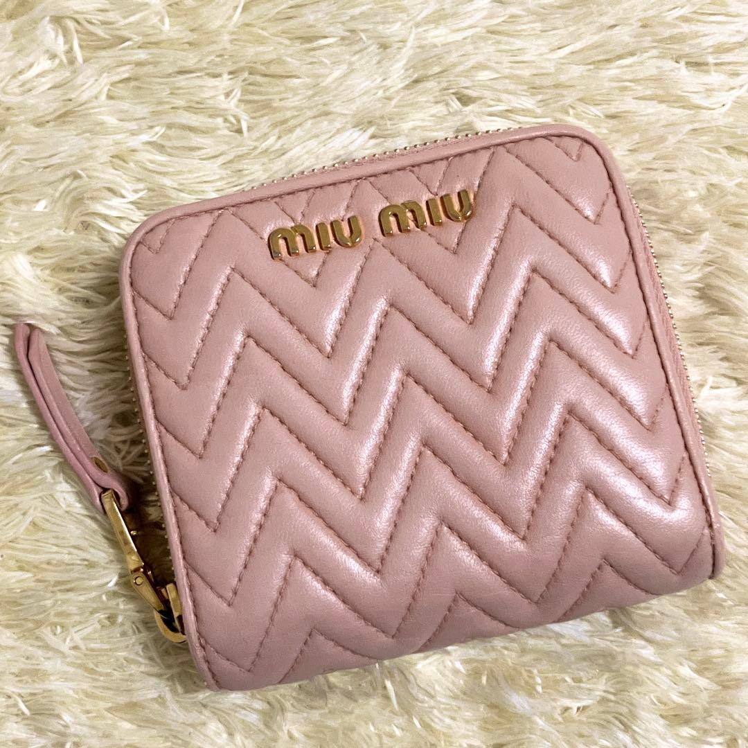 【美品】MIU MIU ナッパインプントゥーレ ラウンドファスナー ピンク