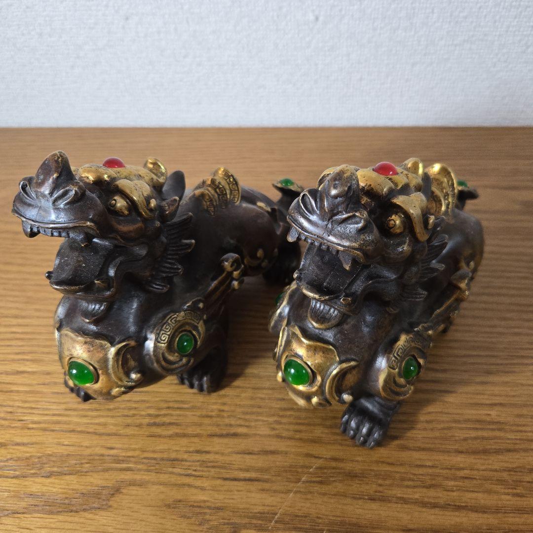 シーサー 獅子 狛犬 置物 真鍮製（2体セット）最終値下げ