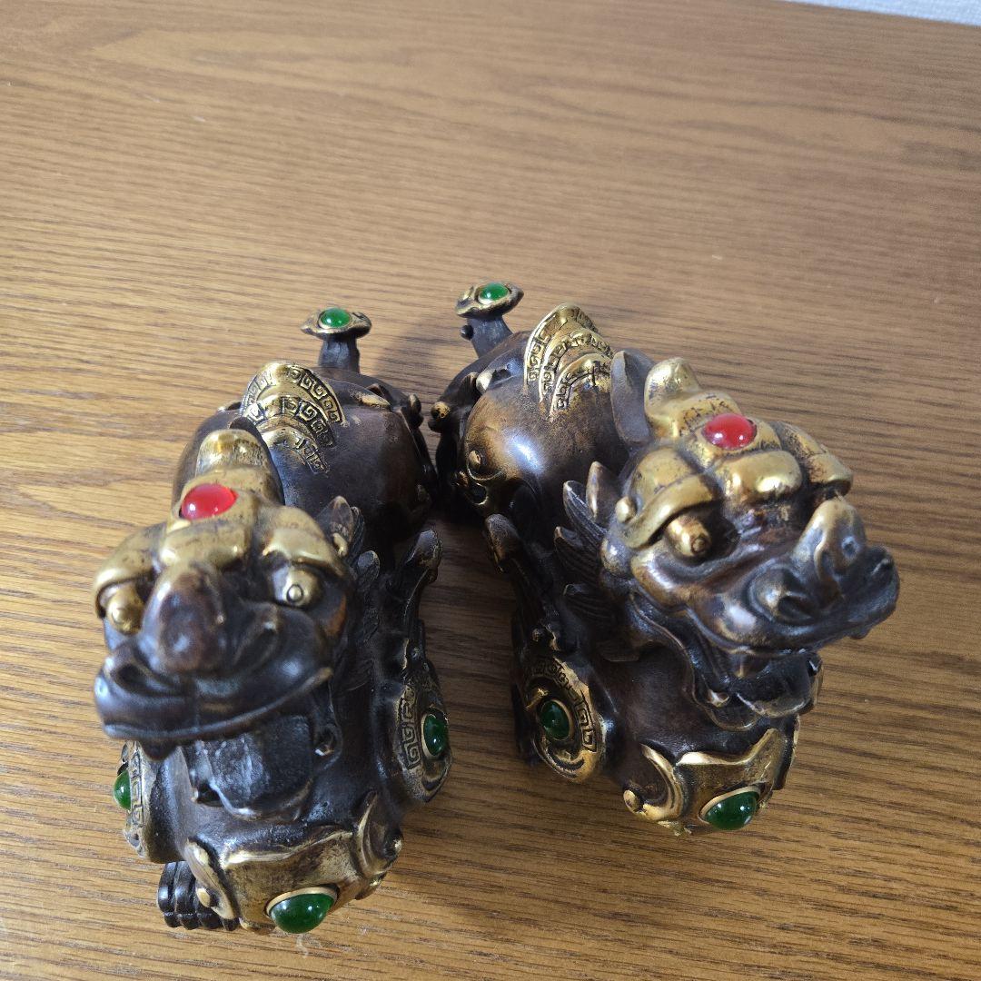 シーサー 獅子 狛犬 置物 真鍮製（2体セット）最終値下げ