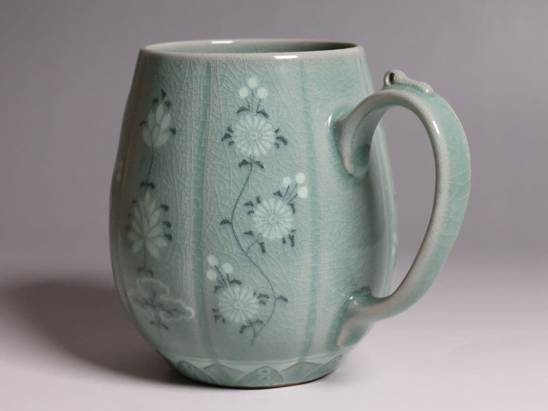 池順鐸 高麗青磁象嵌 蓮菊文 麦酒杯 キリンビアマグコレクション CM176