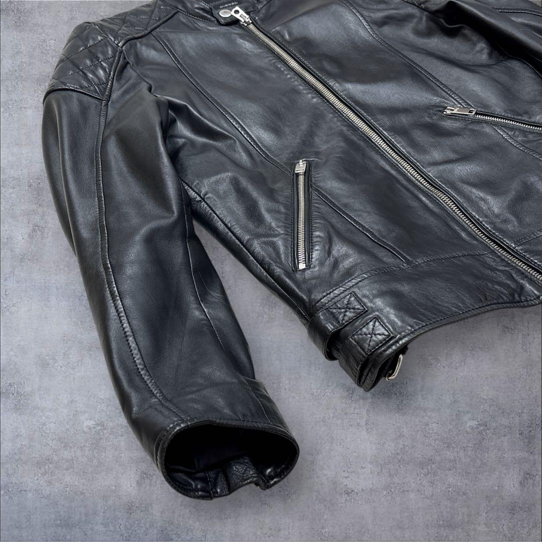 【美品】DIESEL ラムレザージャケット シングルライダース キルティング