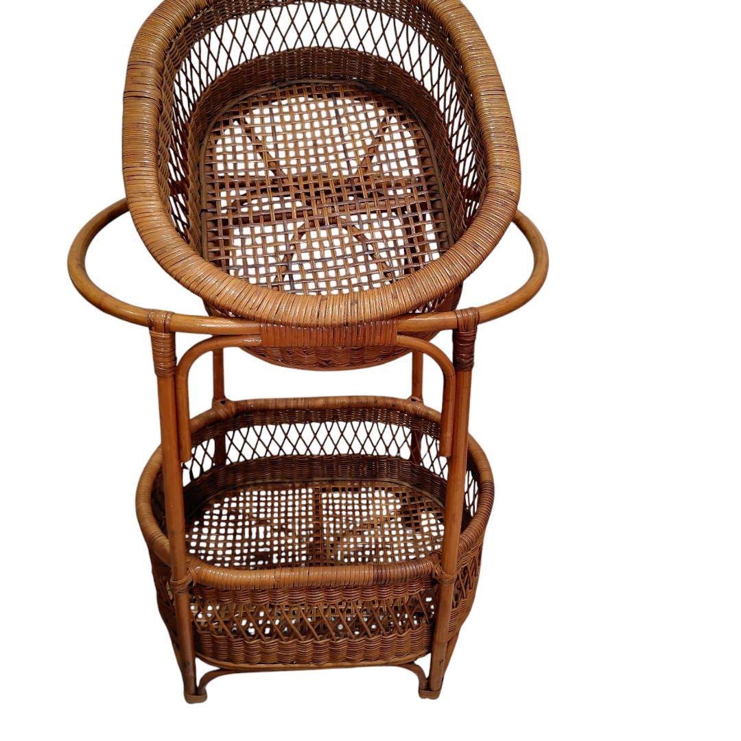 【ヴィンテージ】籐 ラタン ランドリーラック脱衣かご2段家具インテリア昭和レトロ