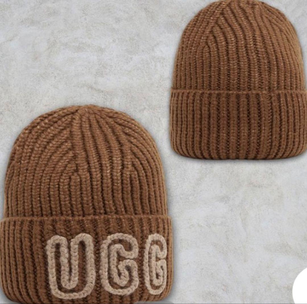 UGG ブラウン ニット帽ロゴ刺繍　WhitePepper ♪店舗完売商品！