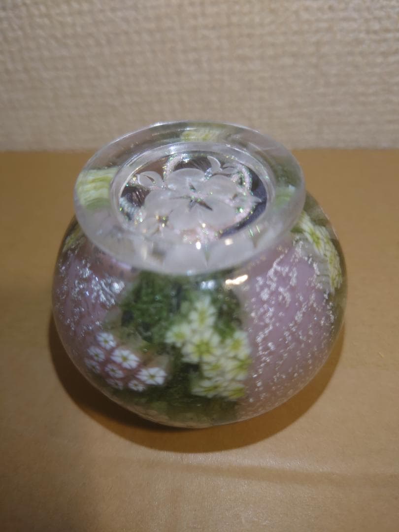 【未使用】ガラス作家　藤原奈津江作品　吹きガラス茶器「花子」共箱及び専用巾着袋付