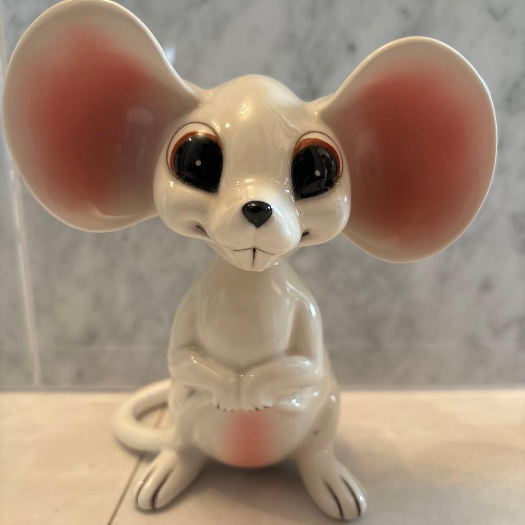 アメリカビンテージ60-70年代　大きな瞳と耳が可愛らしい首が回るネズミの陶器